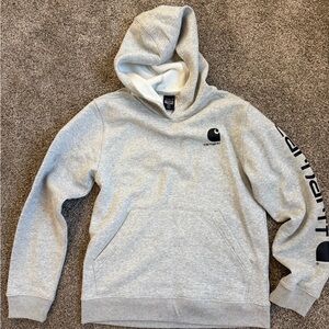 Carhartt Light Gray Kid’s Hoodie with Logo Sleeve